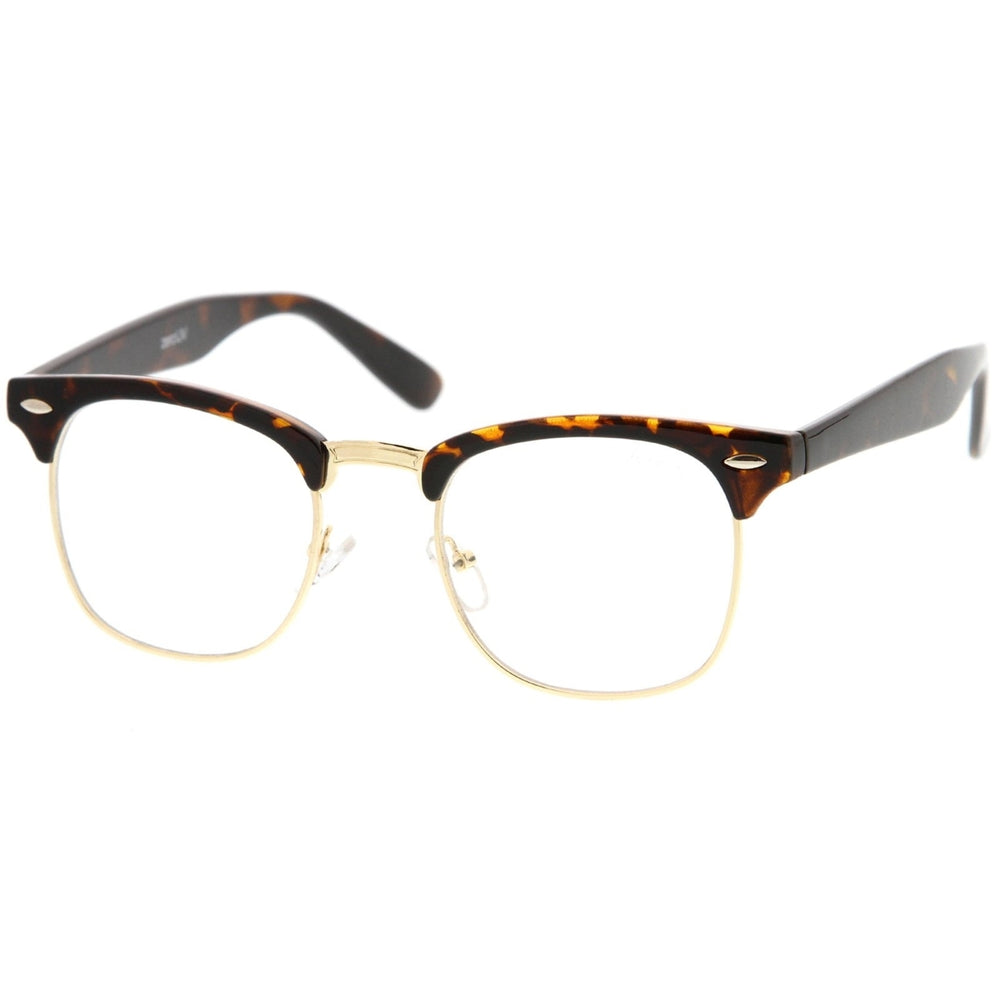 Retro Square Clear Lens Horn Rimmed Half-Frame Eyeglasses 50mm Image 2