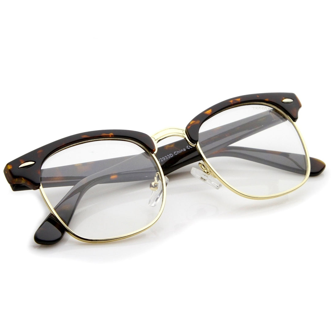 Retro Square Clear Lens Horn Rimmed Half-Frame Eyeglasses 50mm Plastic Metal Image 4