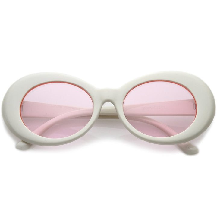 Retro White Oval Sunglasses With Tapered Arms Colored Round Lens 51mm Image 1