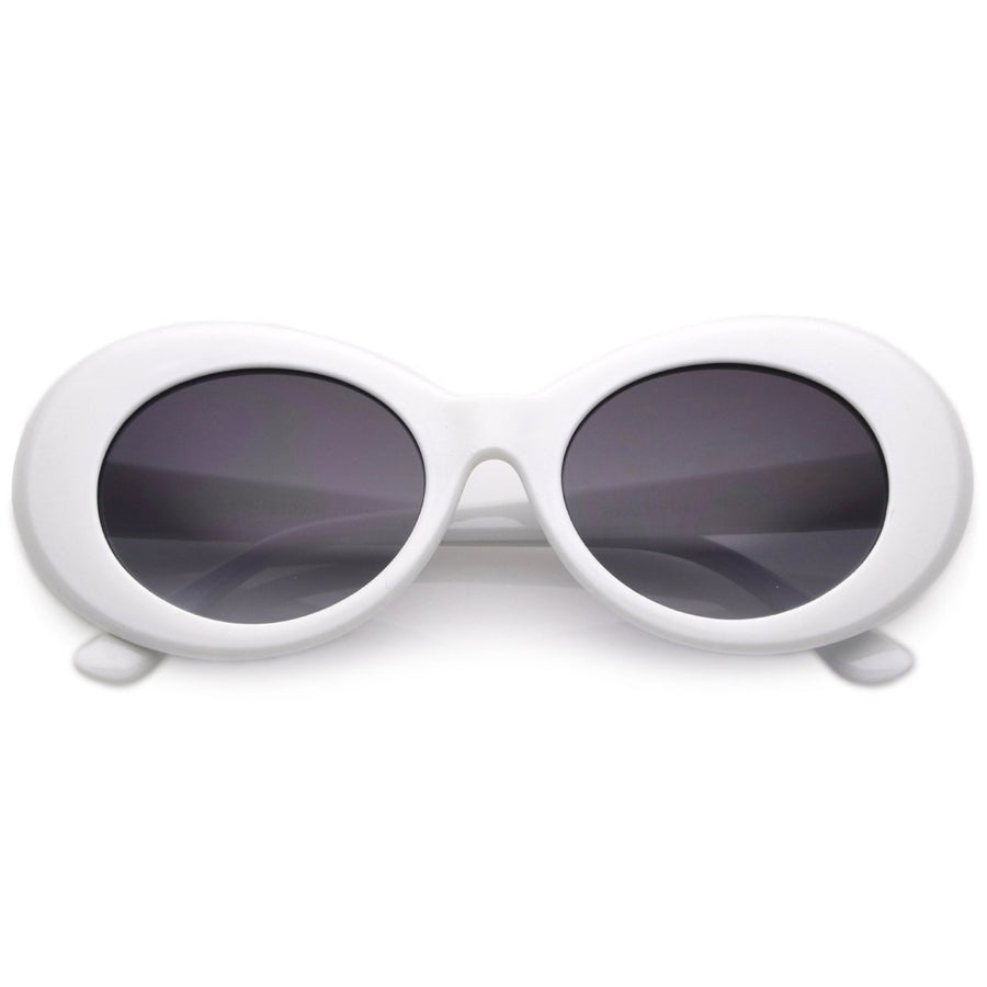 Retro White Oval Sunglasses With Tapered Arms Neutral Colored Gradient Lens 50mm Image 1