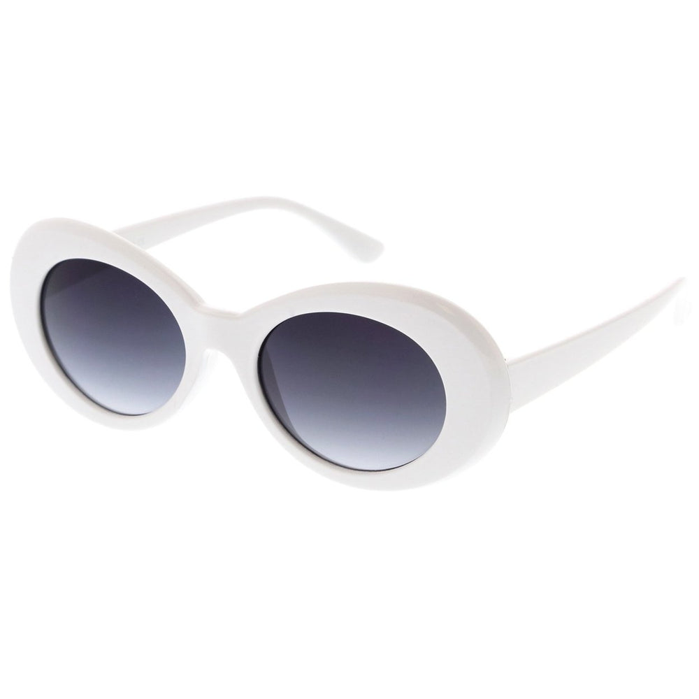 Retro White Oval Sunglasses With Tapered Arms Neutral Colored Gradient Lens 50mm Image 2