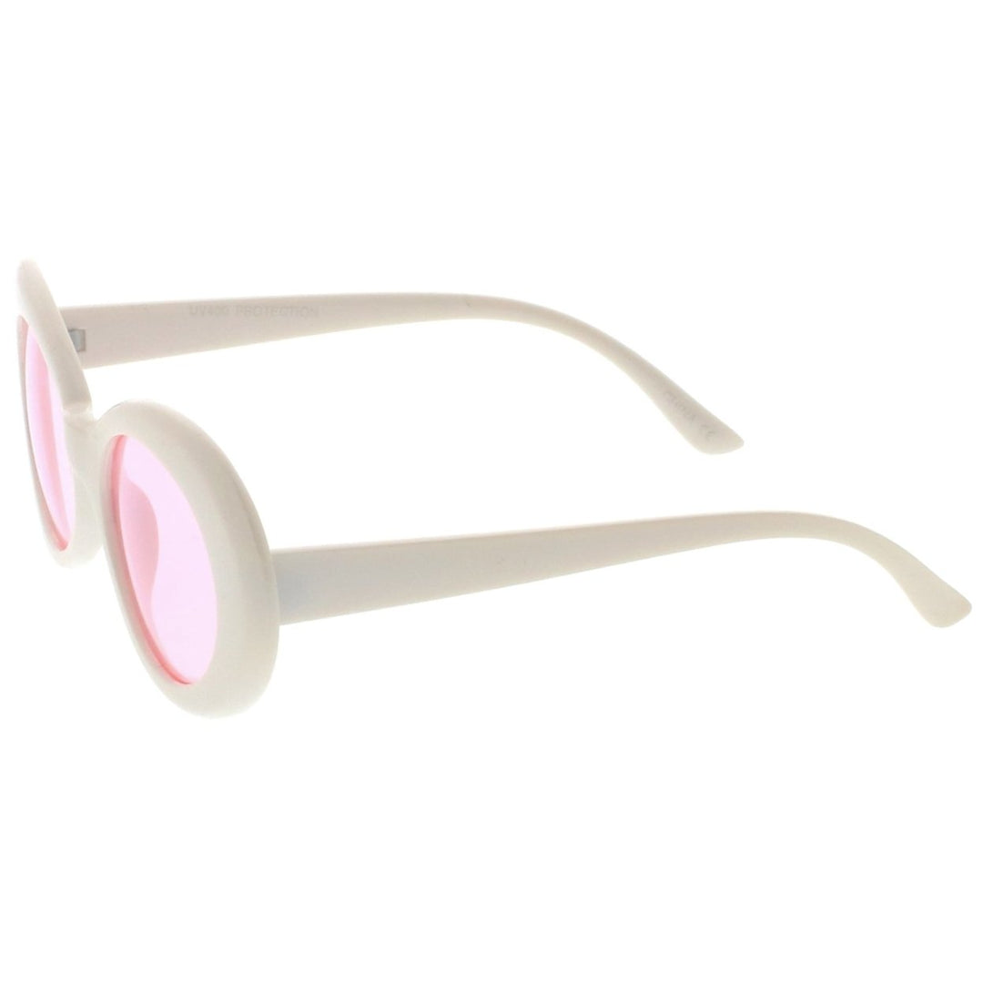 Retro White Oval Sunglasses With Tapered Arms Colored Round Lens 51mm Image 3
