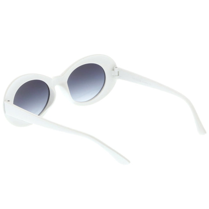 Retro White Oval Sunglasses With Tapered Arms Neutral Colored Gradient Lens 50mm Image 4