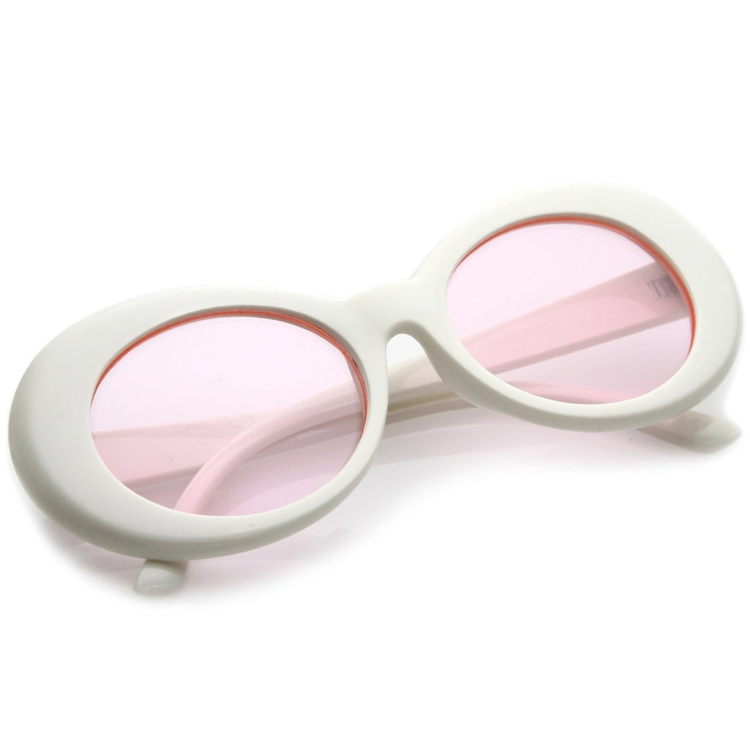 Retro White Oval Sunglasses 51mm Round Lens Tapered Arms UV Protection Image 4