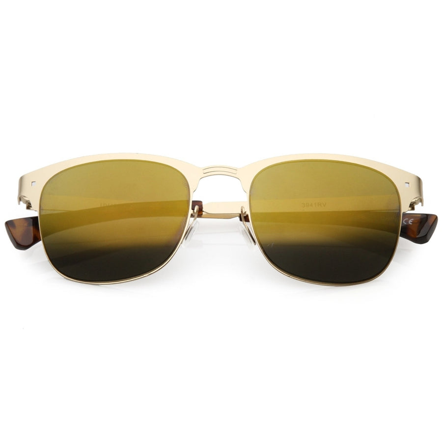 Sleek Metal Horn Rimmed Sunglasses Semi Rimless Color Mirror Square Lens 48mm Image 1