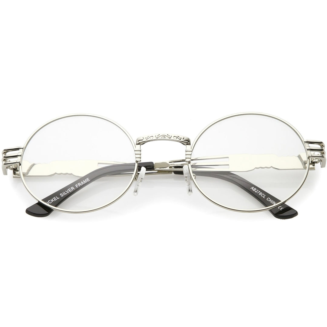 Steampunk Oval Eyeglasses with Engraved Metal Detail Clear Lens 60mm Image 1