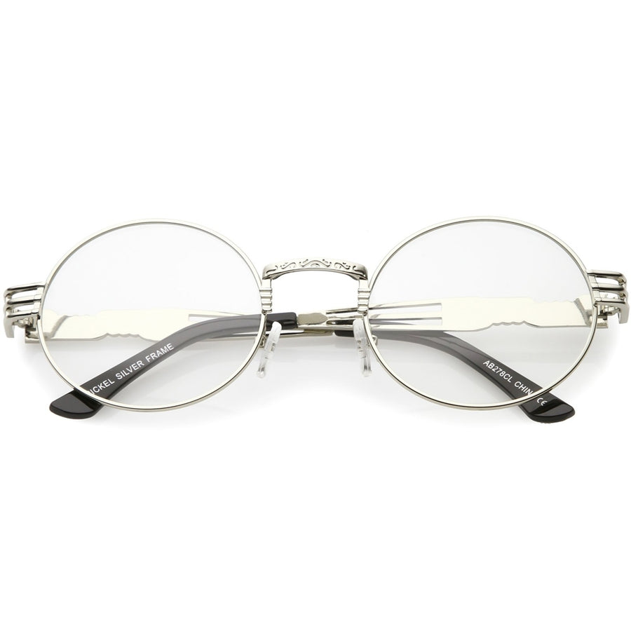 Steampunk Oval Eyeglasses with Engraved Metal Detail Clear Lens 60mm Image 1