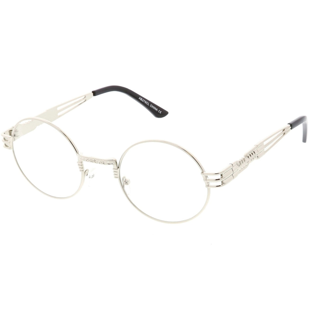 Steampunk Oval Eyeglasses with Engraved Metal Detail Clear Lens 60mm Image 2