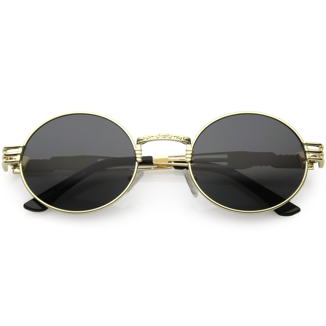 Steampunk Inspired Oval Sunglasses Unique Engraved Metal Detail Color Tinted Lens 60mm Image 1