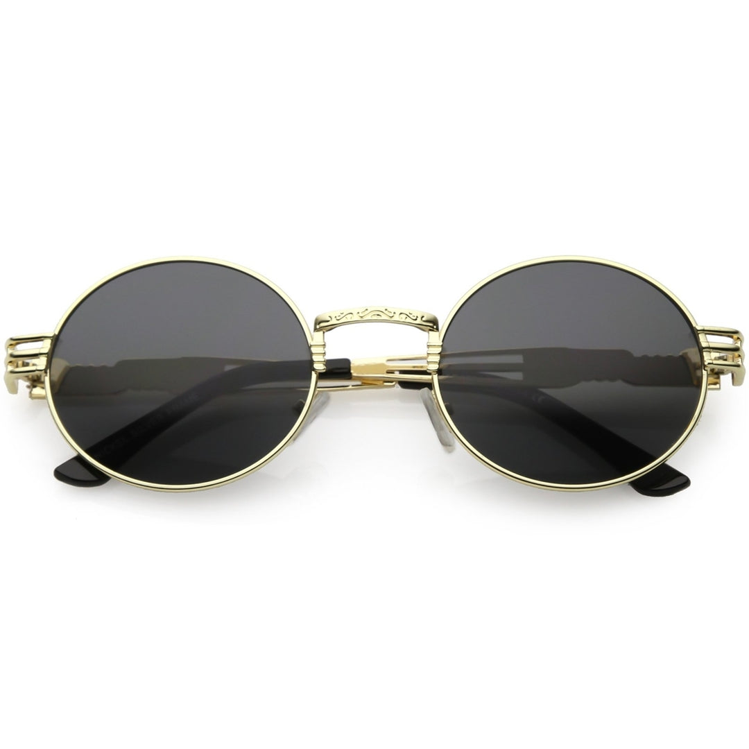 Steampunk Oval Sunglasses 60mm Tinted Lens Unique Engraved Metal Frame Image 1