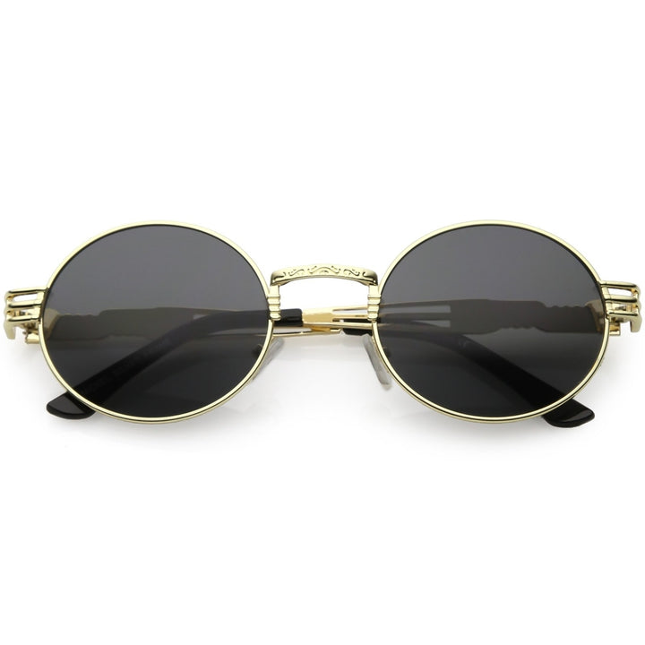 Steampunk Inspired Oval Sunglasses Unique Engraved Metal Detail Color Tinted Lens 60mm Image 1