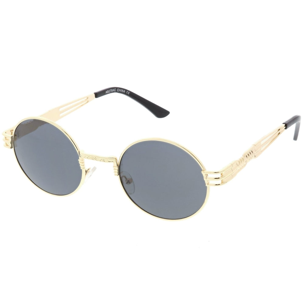 Steampunk Inspired Oval Sunglasses Unique Engraved Metal Detail Color Tinted Lens 60mm Image 2
