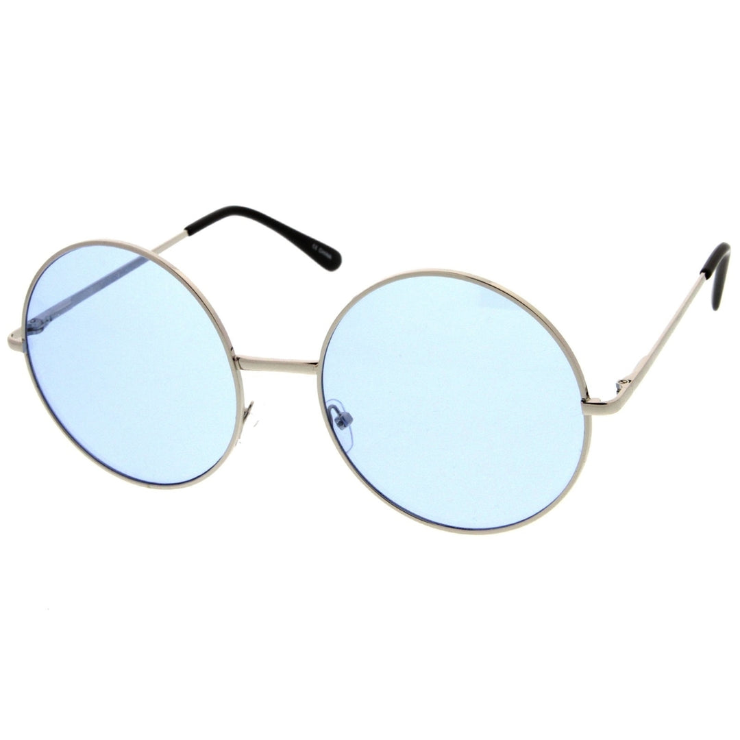 Oversize Round Sunglasses 61mm Colorful Lens Slim Temple Full Metal Frame Image 2