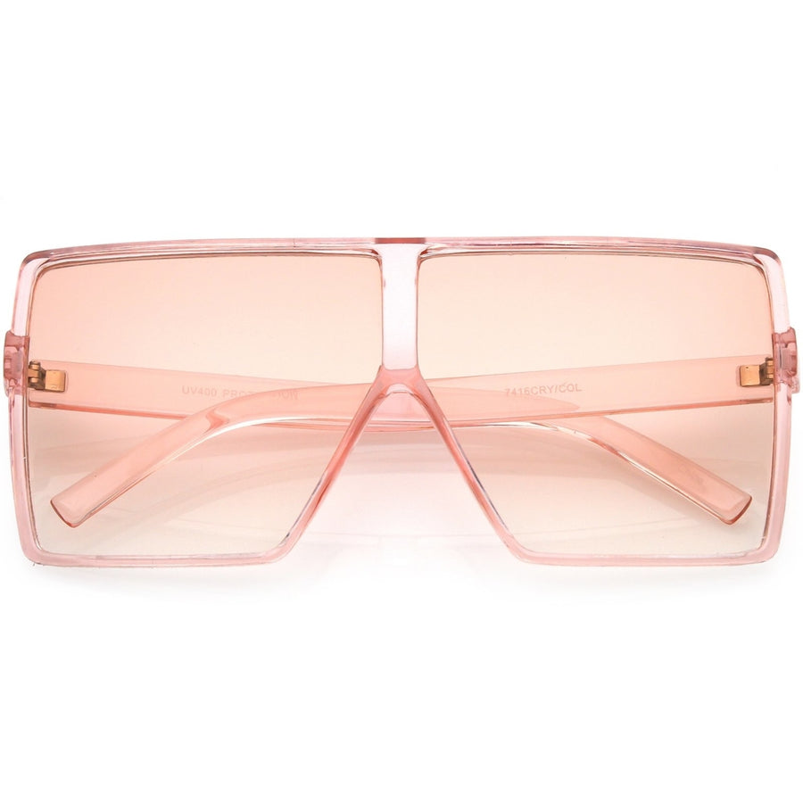 Super Oversize Translucent Square Sunglasses Flat Top Tinted Lens 69mm UV Protection Image 1