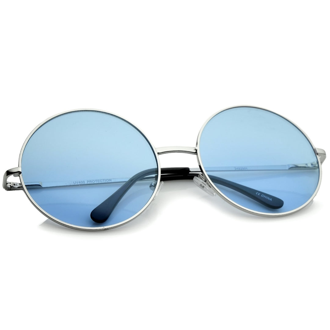 Oversize Round Sunglasses 61mm Colorful Lens Slim Temple Full Metal Frame Image 4