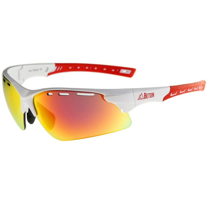 Titus - Semi-Rimless Frame Ventilated Iridescent Mirror Lens Sports Wrap Sunglasses 78mm Image 1