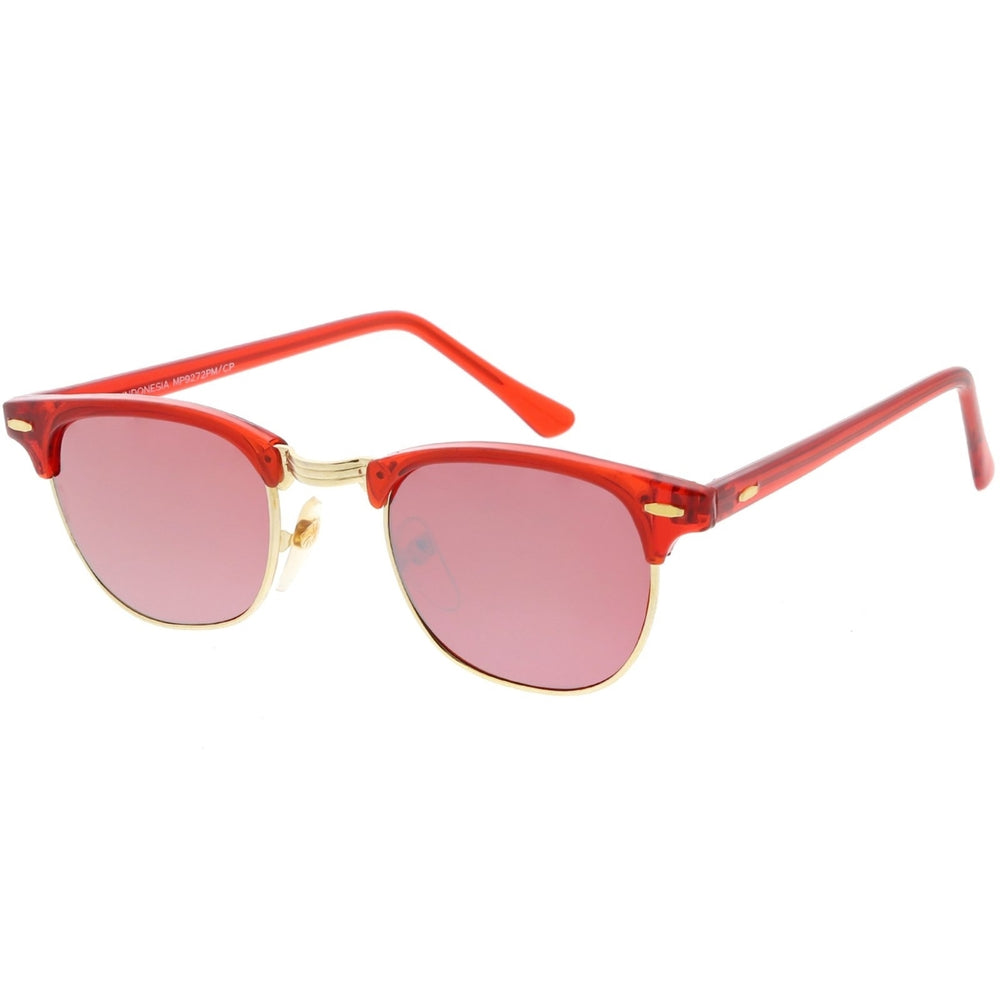 Vintage Horn Rimmed Semi Rimless Sunglasses Mirrored Square Lens 49mm UV Protection Image 2