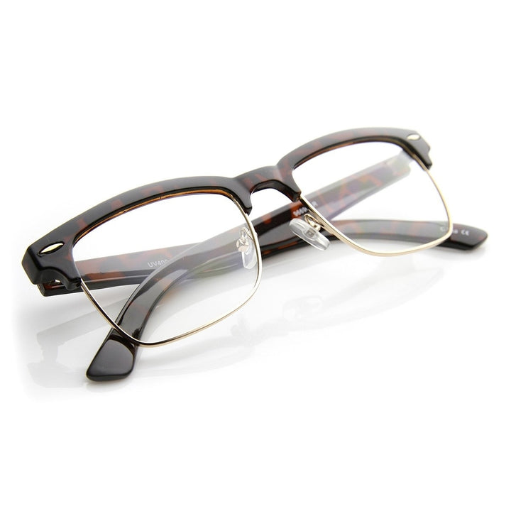 Unisex Square Medium Semi-Rimless Modern Fashion Glasses Image 4