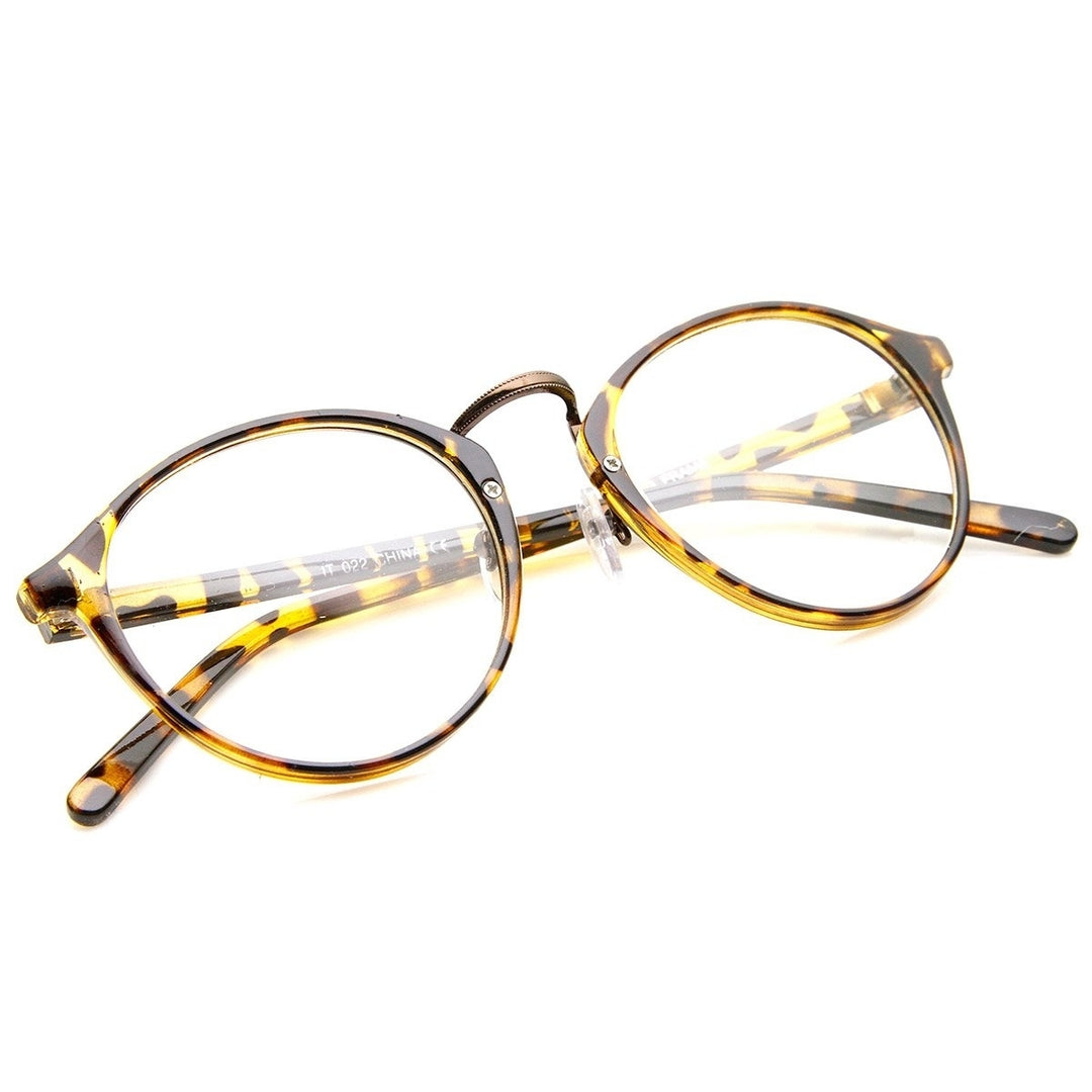 Vintage Inspired Horned Rim Metal Bridge P3 Clear Lens Glasses Image 4