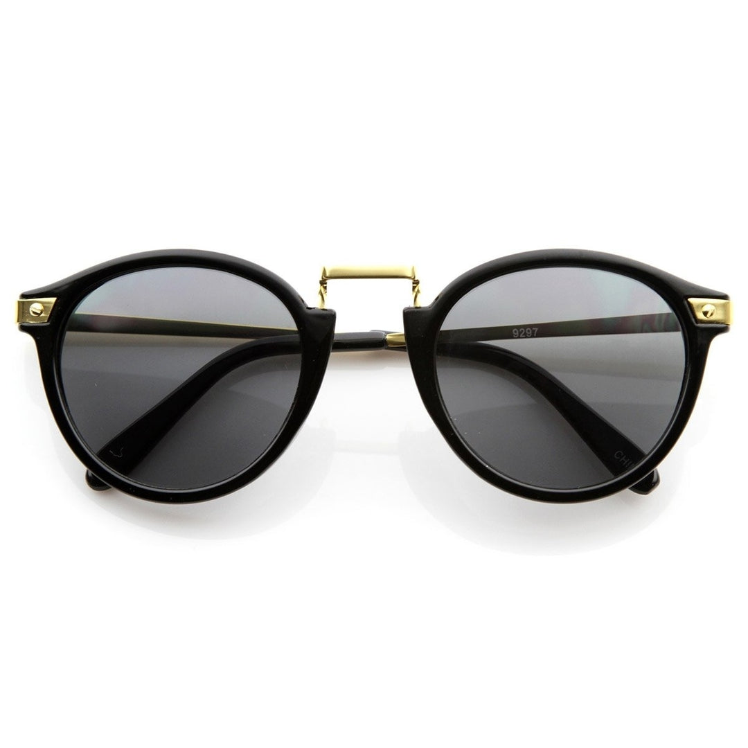 Vintage Inspired Round Horned Rim P-3 Frame Retro Sunglasses Black Acetate 60mm Image 1