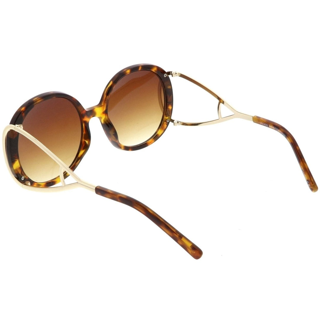 Womens Chunky Round Sunglasses Open Metal Arms Neutral Colored Lens 55mm Image 4