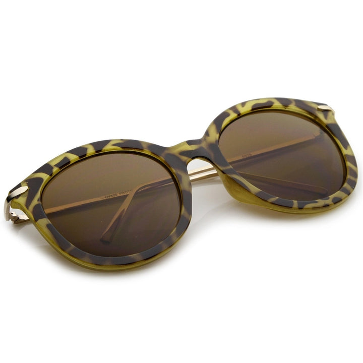 Womens Classic Oversize Ultra Slim Metal Temple Round Sunglasses 56mm Image 4