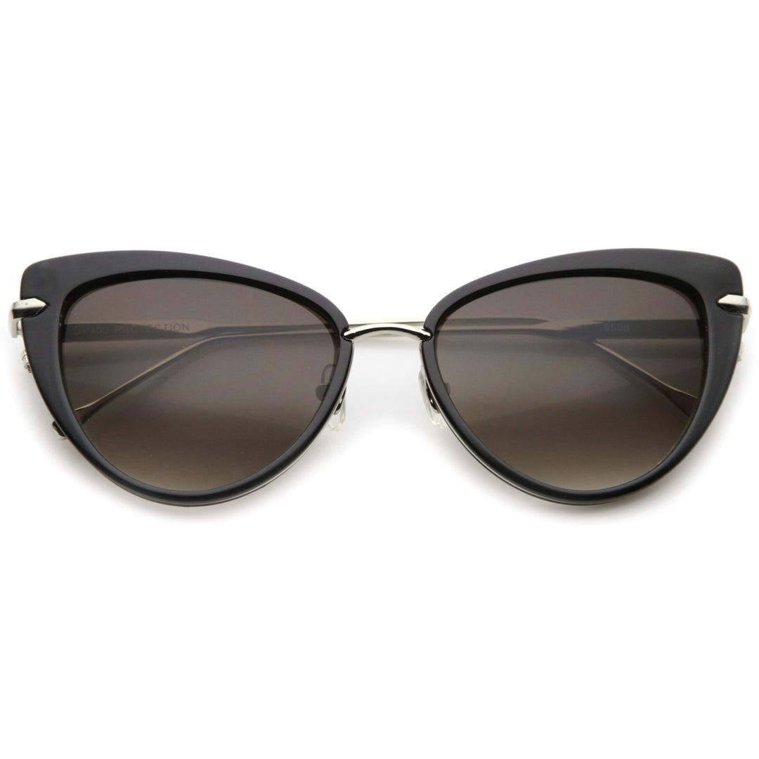 Womens Glam High Fashion Ultra Thin Metal Temple Cat Eye Sunglasses 55mm Image 1
