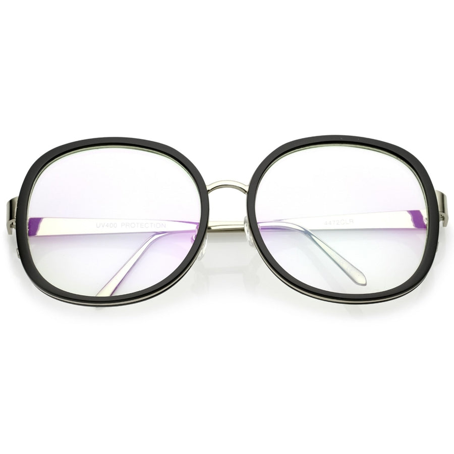 Womens Oversize Metal Arms Nose Birdge Clear Lens Round Eyeglasses 61mm Image 1