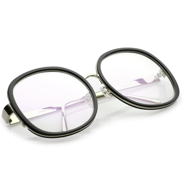 Womens Oversize Metal Arms Nose Birdge Clear Lens Round Eyeglasses 61mm Image 4