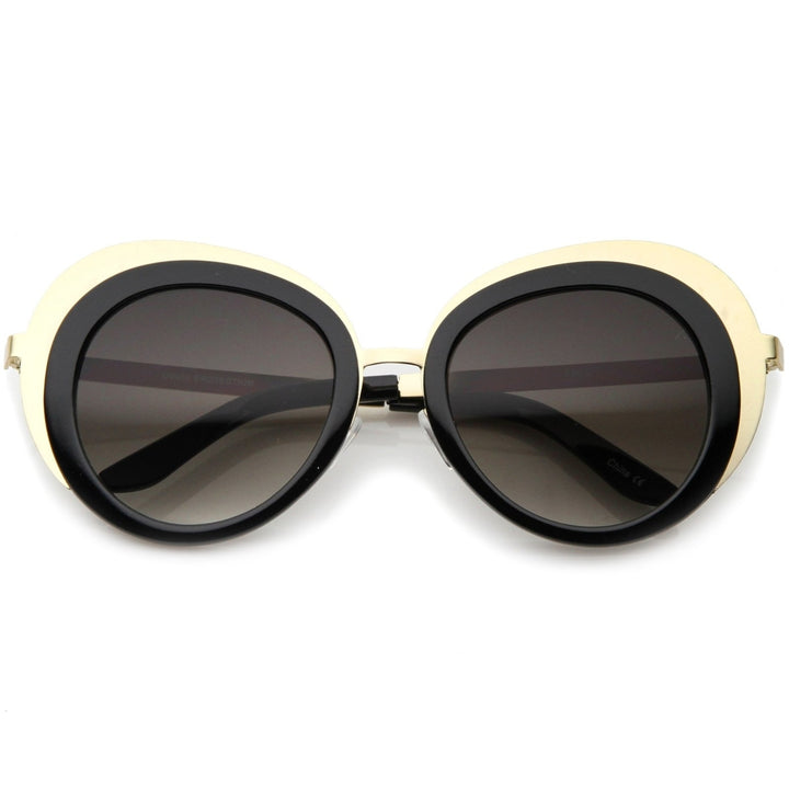Womens Oversize Two-Tone Metal Frame Border Round Sunglasses 50mm Image 1