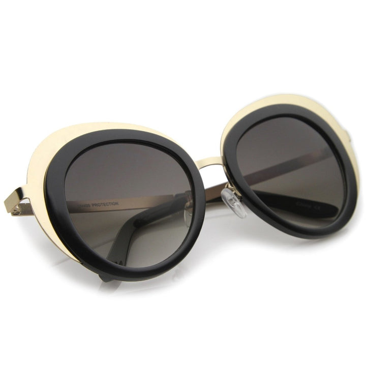 Womens Oversize Two-Tone Metal Frame Border Round Sunglasses 50mm Image 4