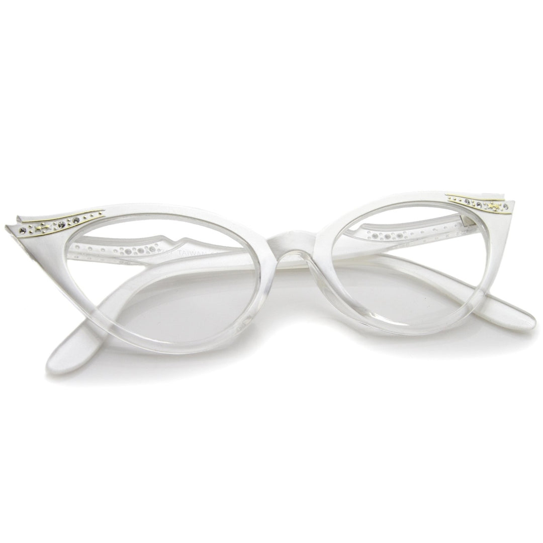 Womens Retro Rhinestone Embellished Clear Lens Cat Eye Glasses 51mm Image 4