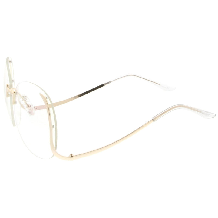 Womens Rimless Curved Metal Arms Round Clear Lens Oversize Eyeglasses 67mm Image 3