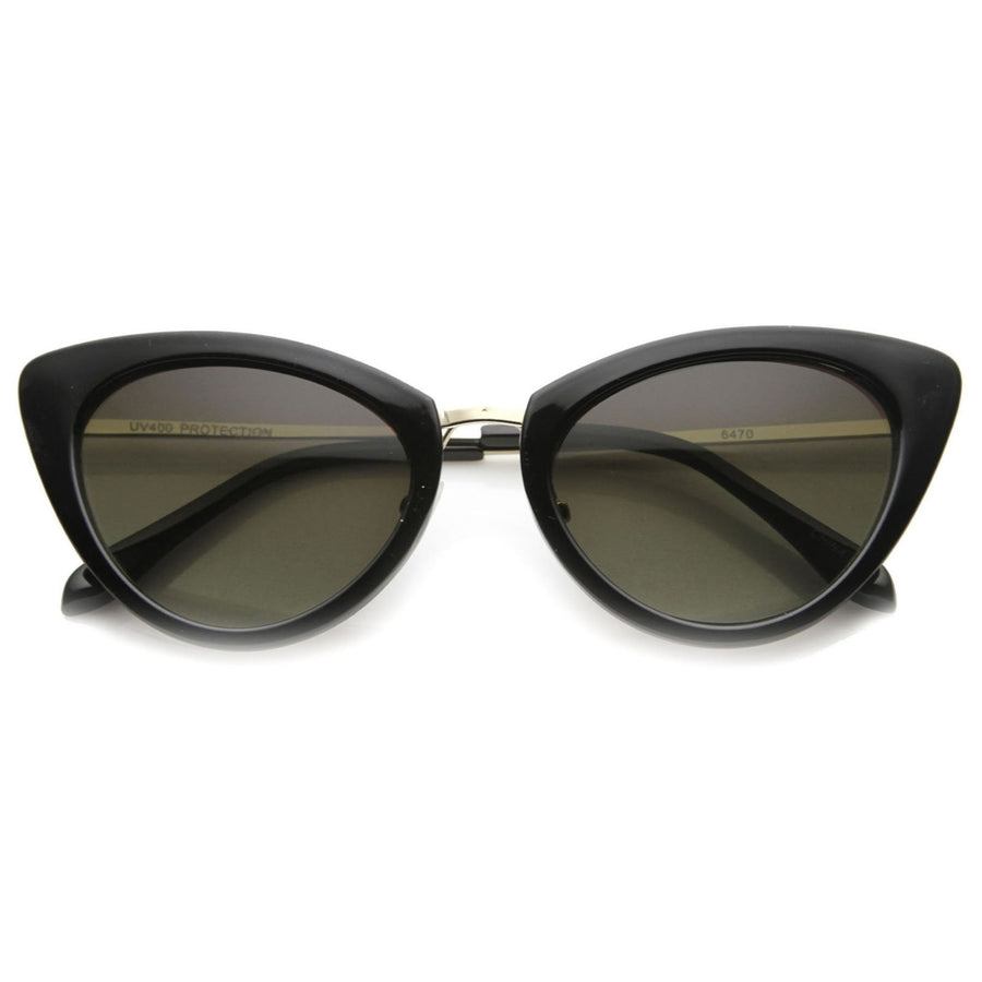 Womens Classic Oval Shape Metal Temple Mod Fashion Cat Eye Sunglasses Image 1