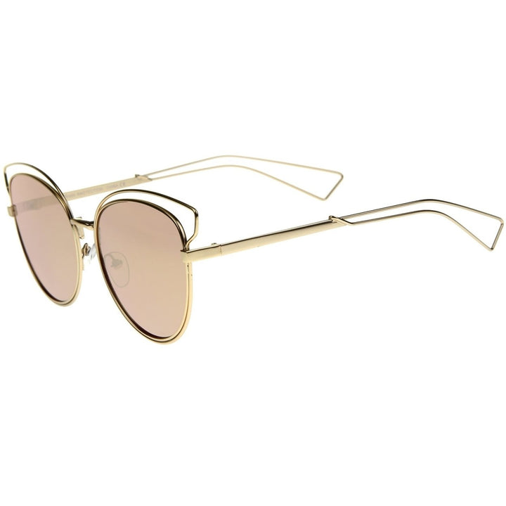Womens Fashion Open Metal Frame Mirrored Lens Cat Eye Sunglasses 55mm Image 3