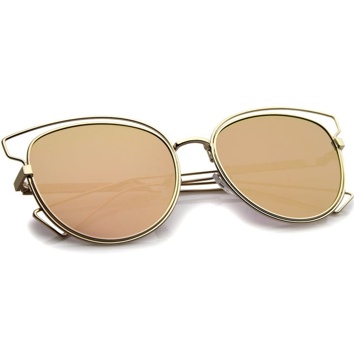 Womens Fashion Open Metal Frame Mirrored Lens Cat Eye Sunglasses 55mm Image 4