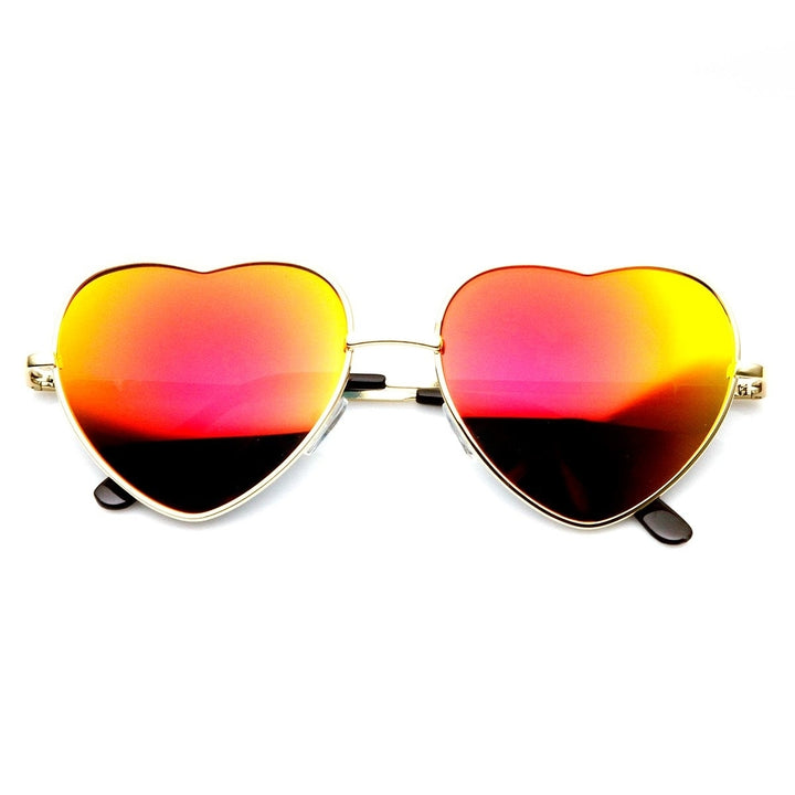 Womens Metal Thin Heart Shaped Color Mirrored Lens Sunglasses Image 1