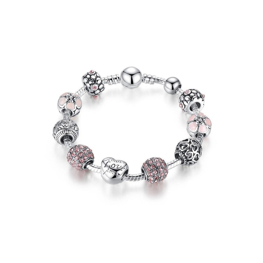 Pink Swarovski Crystal Love Heart Charm Bracelet Image 1