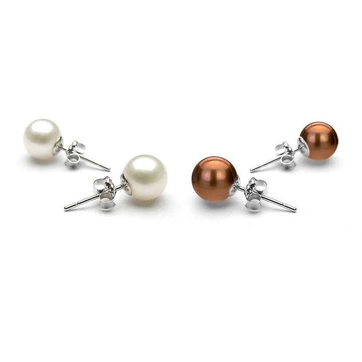 Set of 2 8MM White Gold Plated Brass Pearl Earrings Butterfly Post Earrings Image 1