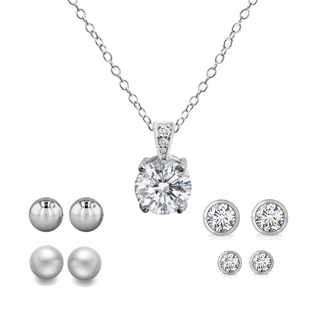 Set of 5 Solitaire Swarovski Crystal Necklace and Earrings Collection Image 1