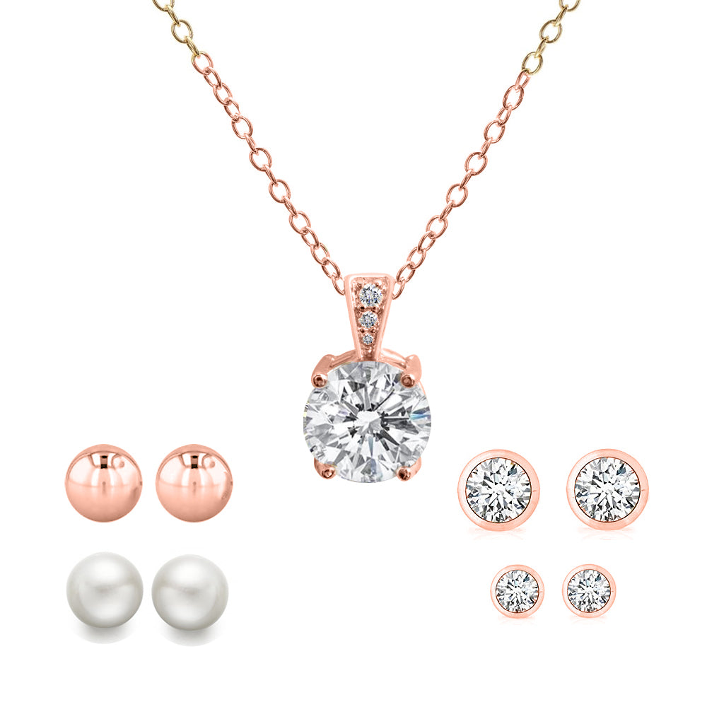 Set of 5 Solitaire Swarovski Crystal Necklace and Earrings Collection Image 3