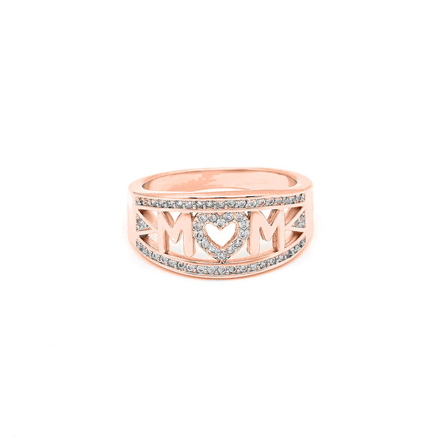 Simulated Diamond MoM Ring In 18K Rose Gold Image 1