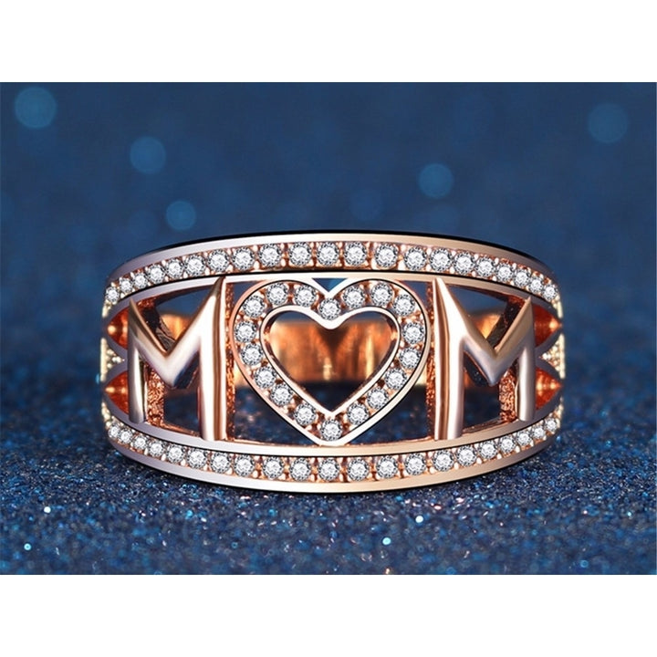 Simulated Diamond MoM Ring In 18K Rose Gold Image 2