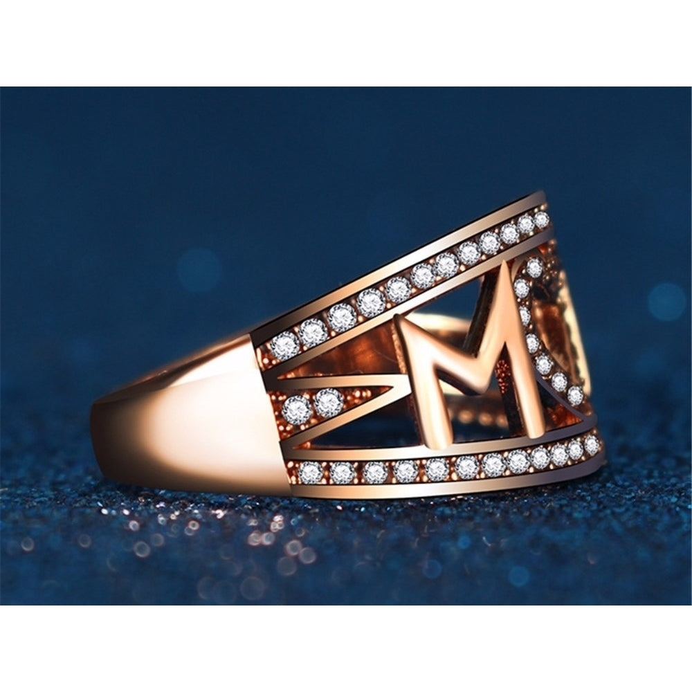 Simulated Diamond MoM Ring In 18K Rose Gold Image 3