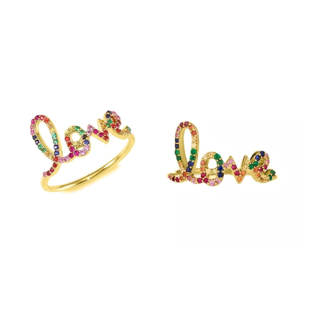 18k Gold Plated Swarovski Crystal Love Ring Mult. Finishes Image 2