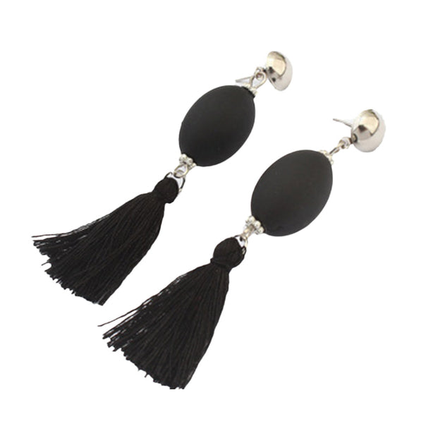 Ball Tassel black Hanging Stud Earrings Image 1