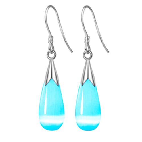 Water Droplets Moonlight Stone Opal Hanging earrings  Silver Filled High Polish Finsh Image 1