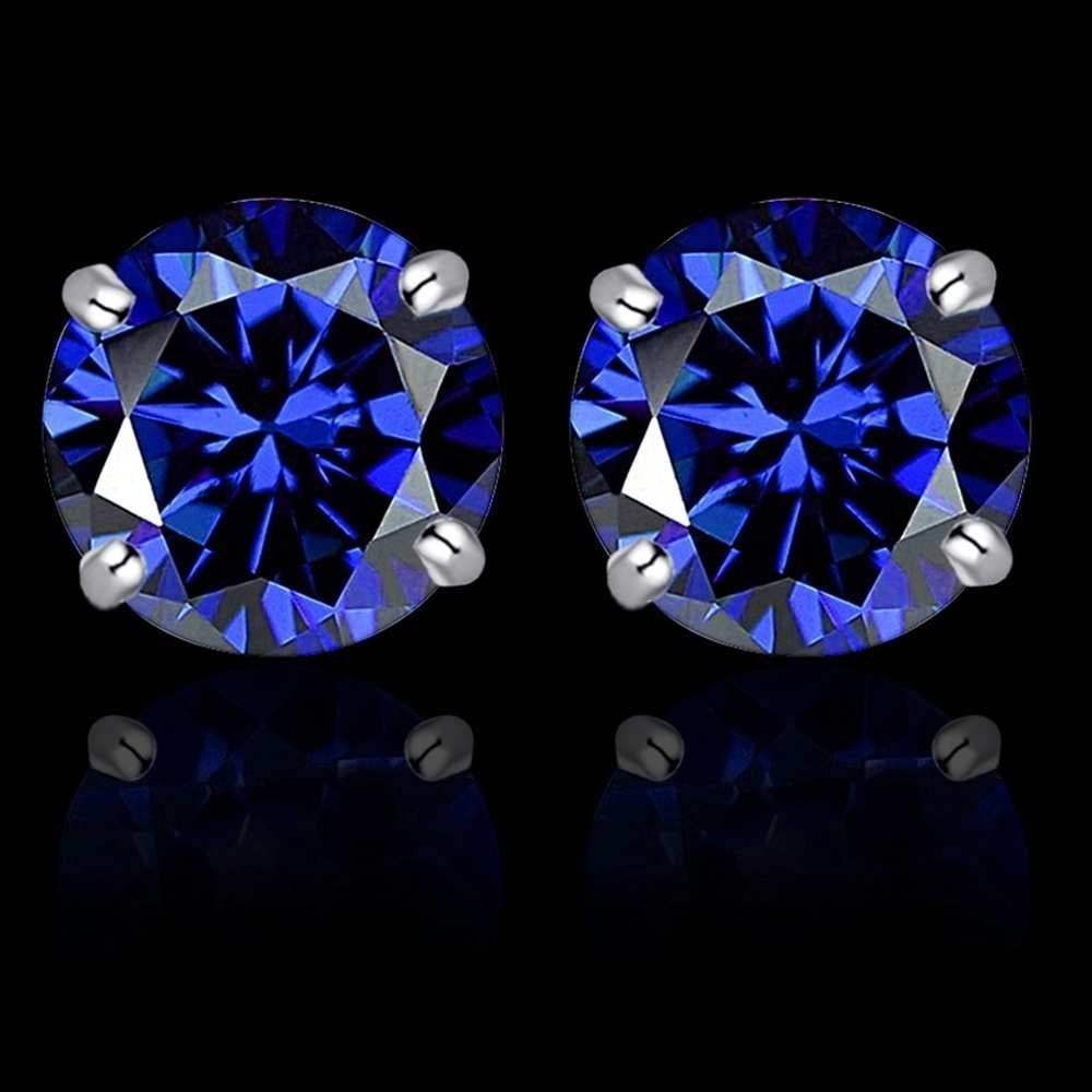 Stunning 2.00 CTTW .925 Sterling Silver Lab Created Sapphire Stud Earrings Image 1