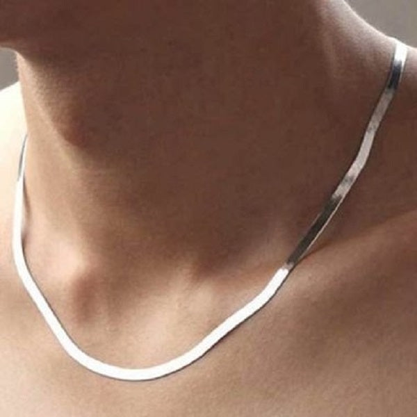 18k White Gold Filled Herringbone Flat Chain Necklace Image 1
