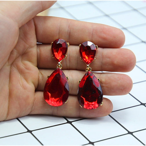 Elegant Garnet Water Drop Crystal Earrings For Women Trendy Hematite Gold Filled Image 1